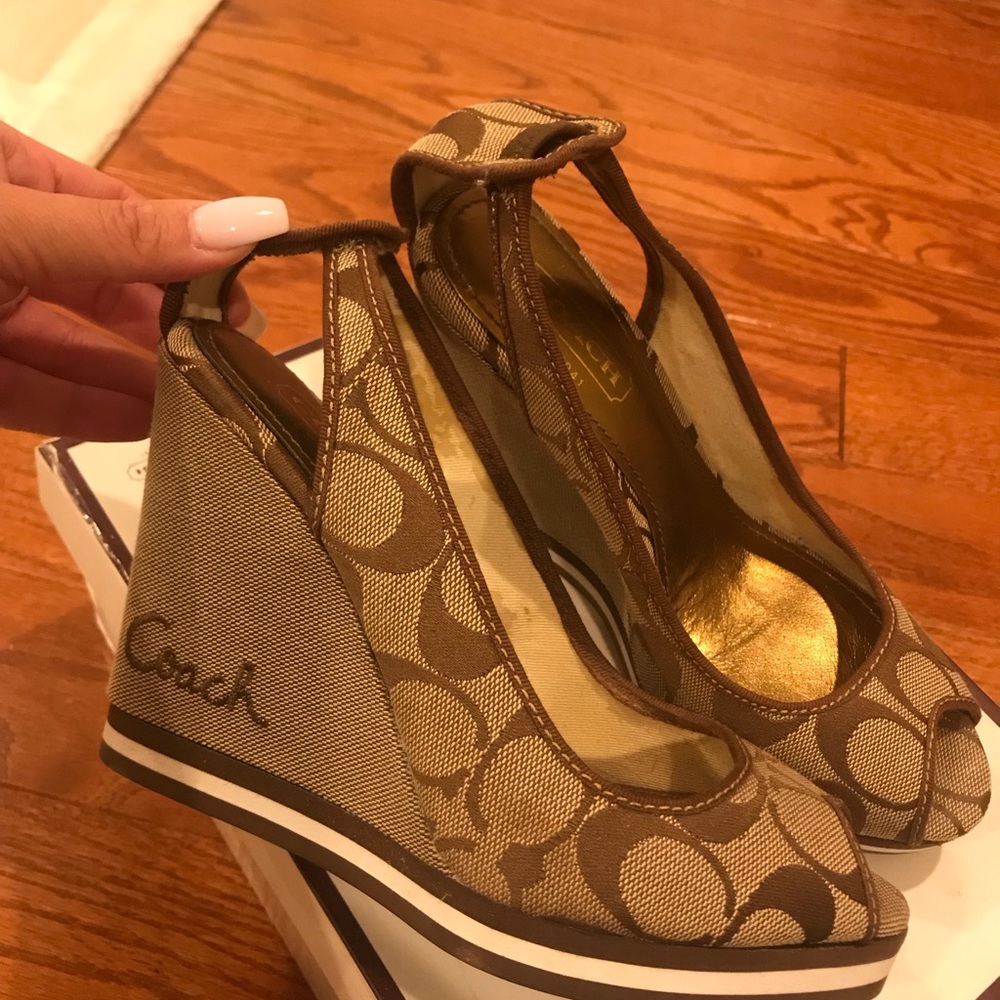 Authentic Coach Wedge Slingback Heels Shoes